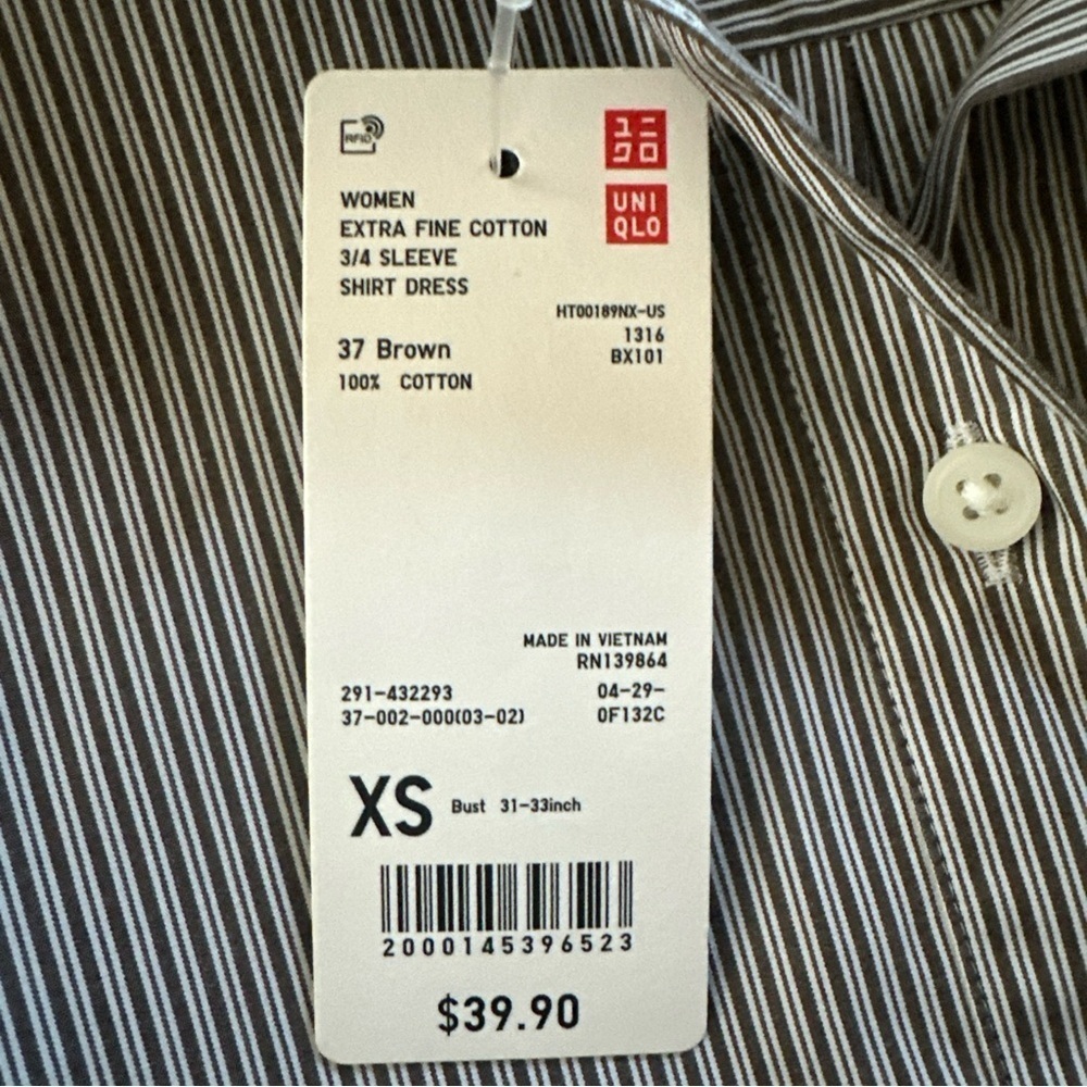 Uniqlo Women’s XSmall Brown Shirt Dress Oversize 100% Cotton Pinstripe Office - Picture 12 of 14